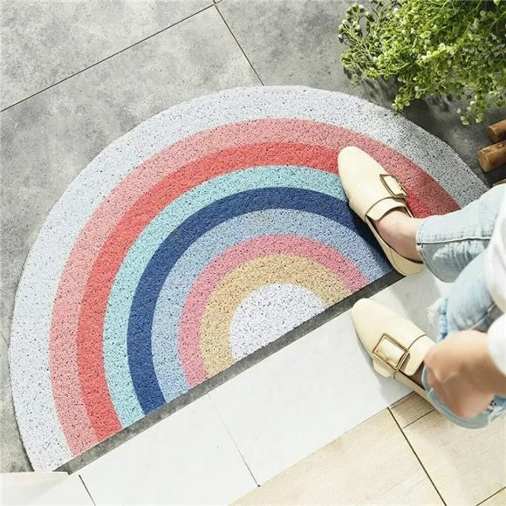 Rainbow Area Rug Semi Circle Anti Slip Door Mat Colorful Bedroom Floor Carpet
